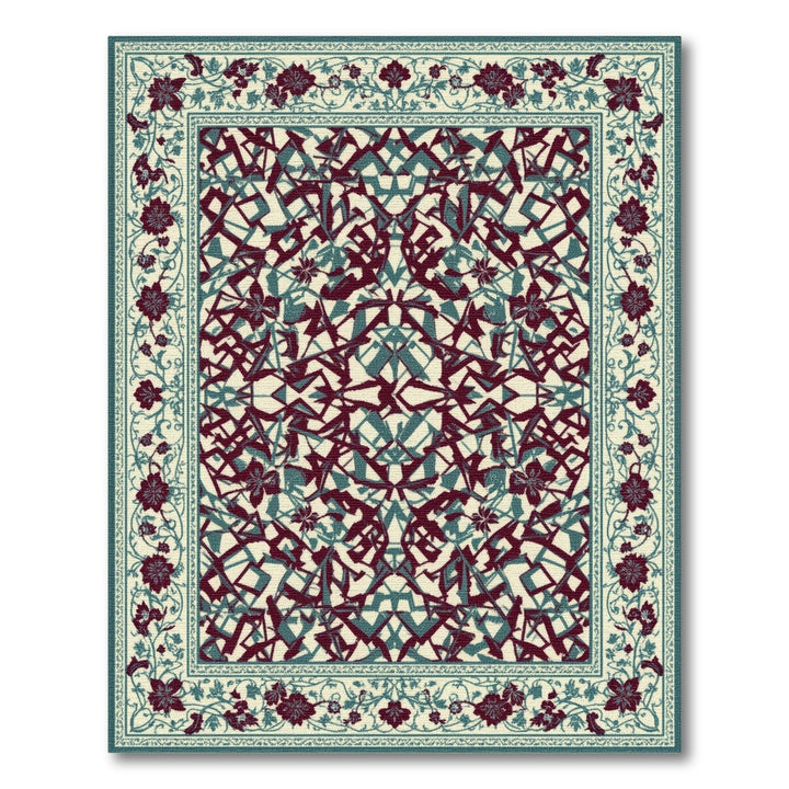 Teal Geometric Area Rug with Floral Border
