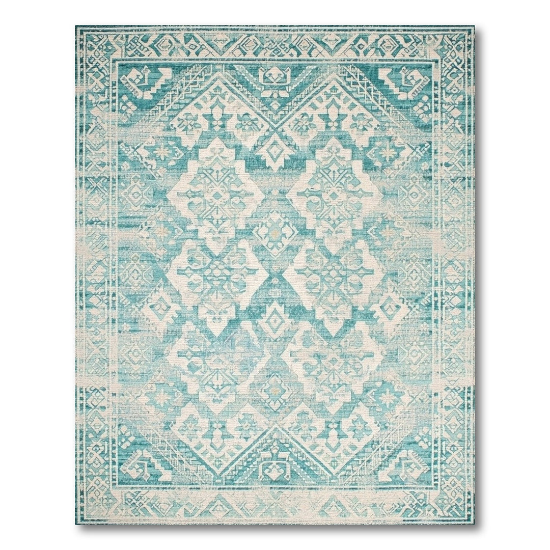 Teal Distressed Vintage Medallion Area Rug