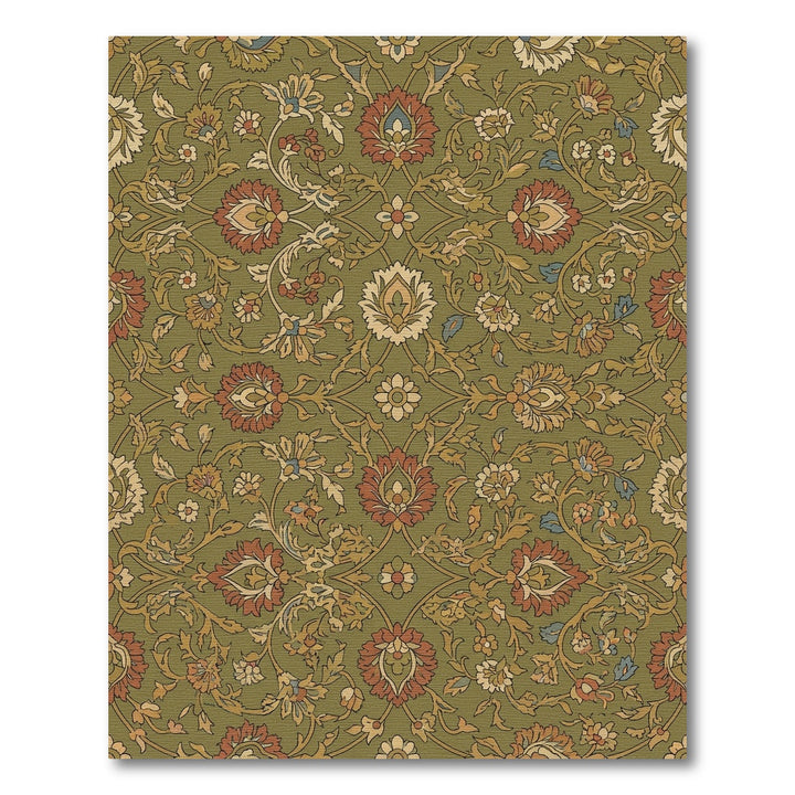 Traditional Olive Floral Lattice Rug