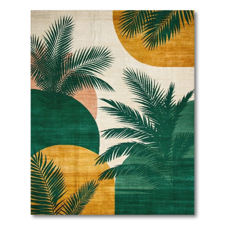 Abstract Area Green Palm Leaf Abstract Area Rug