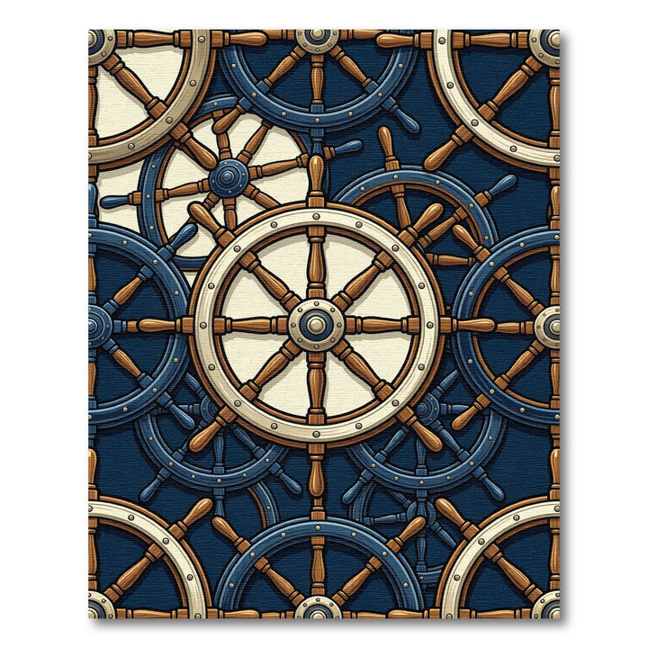 Nautical Ship Wheels Dark Blue Pattern Rug