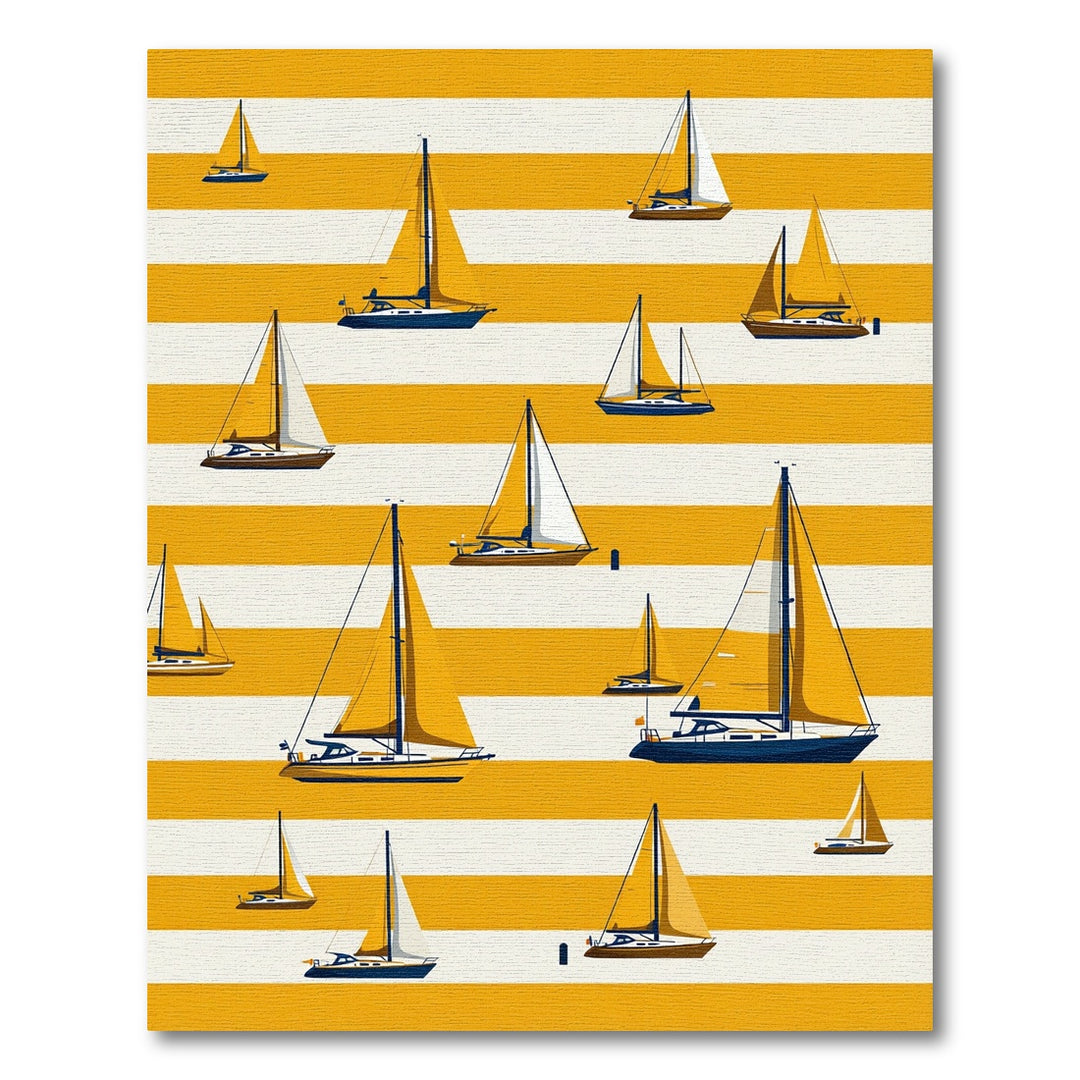 Nautical Yellow Stripes Sailboats Rug