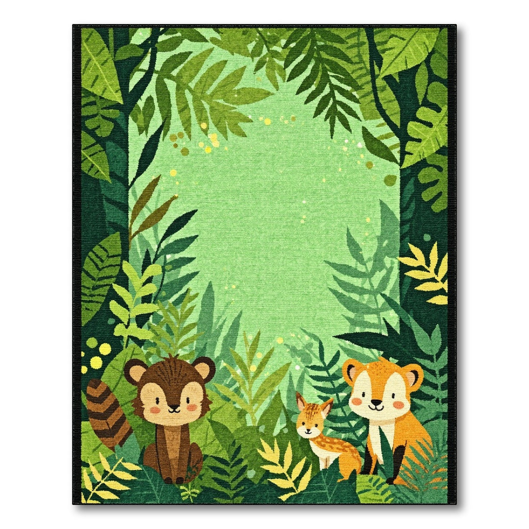 Forest Friends Kids Cartoon Green Area Rug