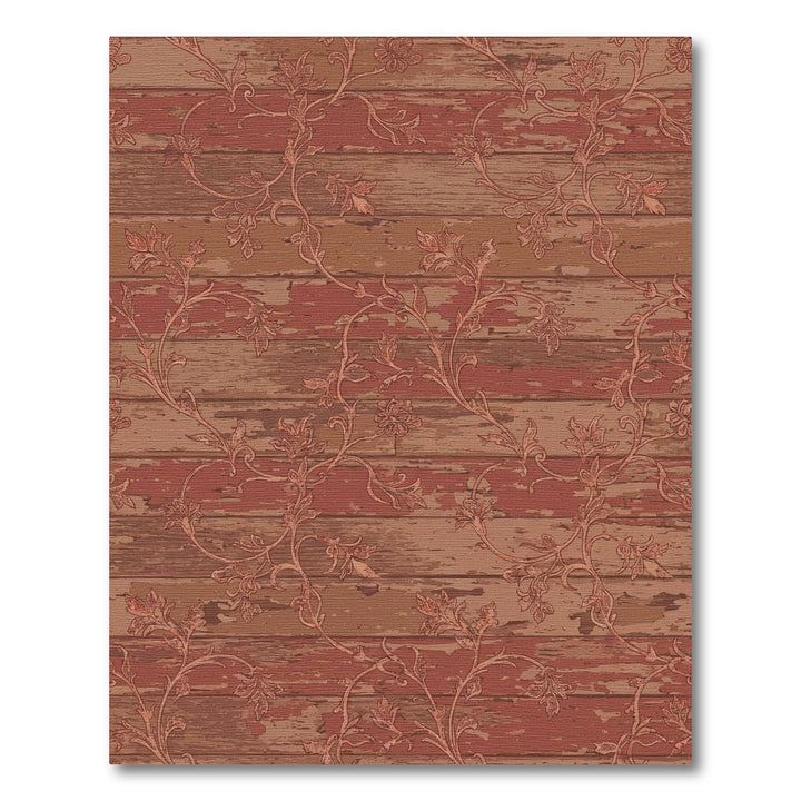 Rustic Floral Scroll Wood Grain Rug