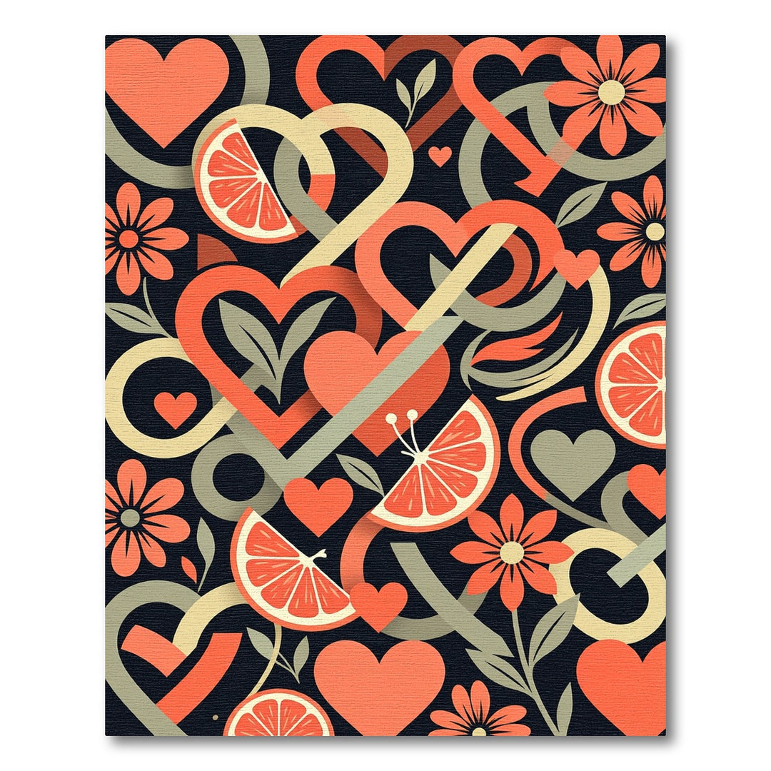 Coral Hearts Orange Citrus Floral Medley Rug