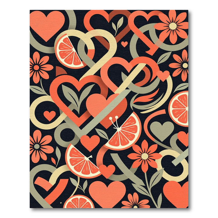 Coral Hearts Orange Citrus Floral Medley Rug