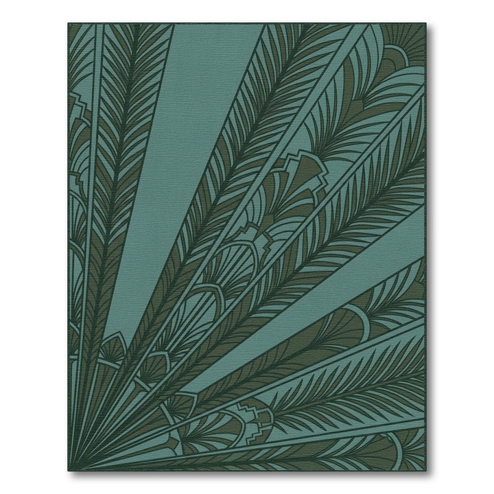 Deep Teal Feathered Fan Art Deco Rug