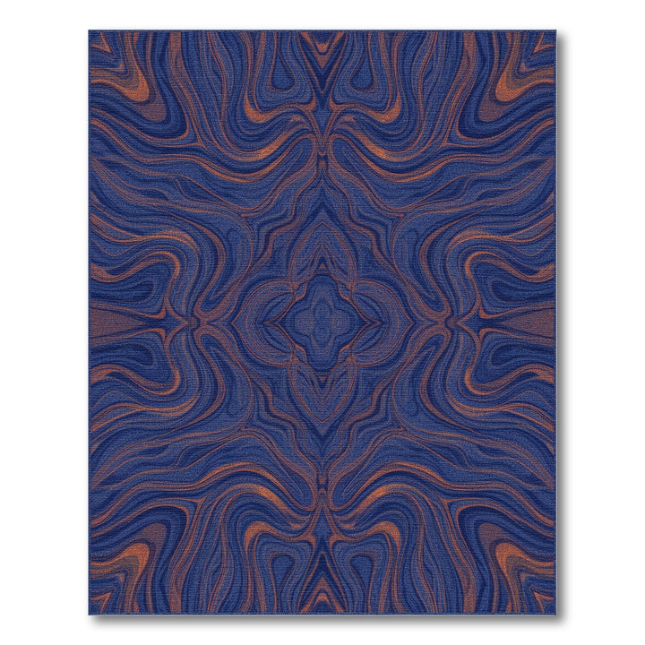 Navy Blue Copper Swirl Abstract Area Rug