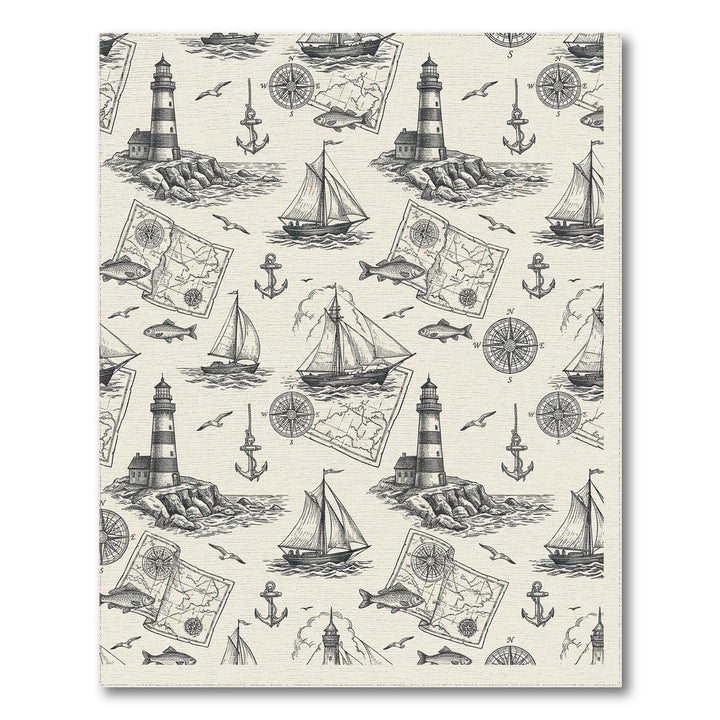 Nautical Seaside Lighthouses Sailboats Anchor Map Rug
