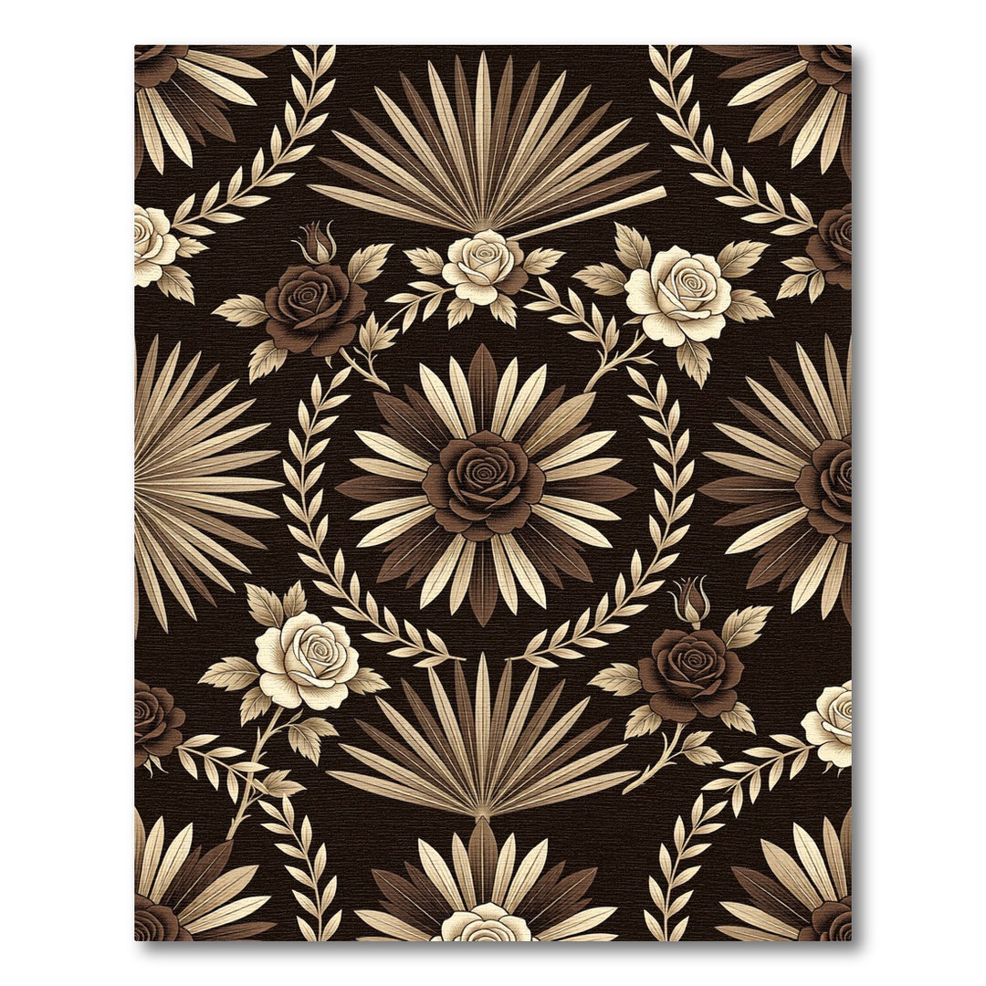 Rich Brown Floral Palm Leaf Medallion Rug
