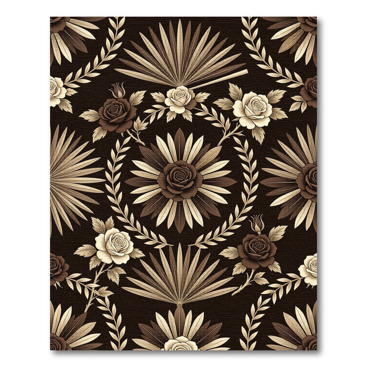 Rich Brown Floral Palm Leaf Medallion Rug
