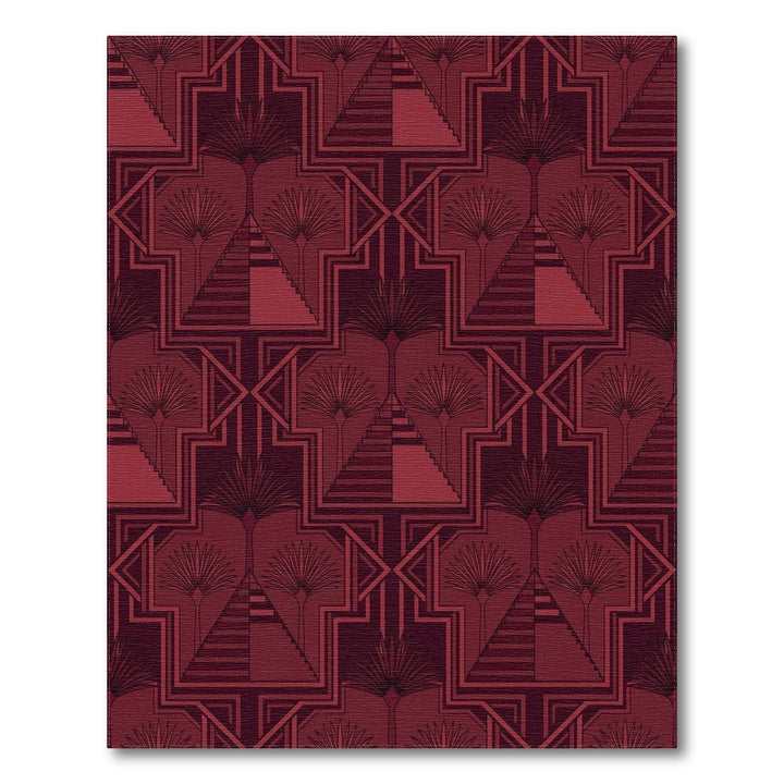 Crimson Geometric Palm Tree Deco Rug