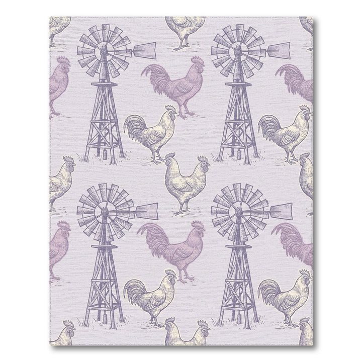 Farmhouse Lilac Rooster Windmill Illustration Rug