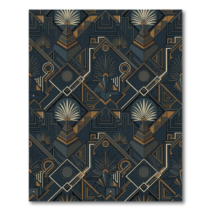 Geometric Navy Gold Fan Art Deco Rug
