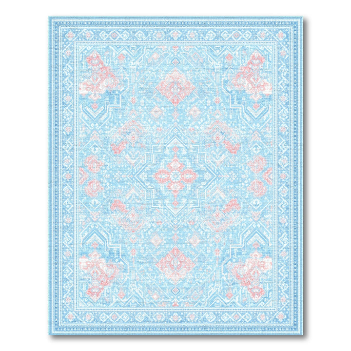 Light Blue Pink Persian Area Rug