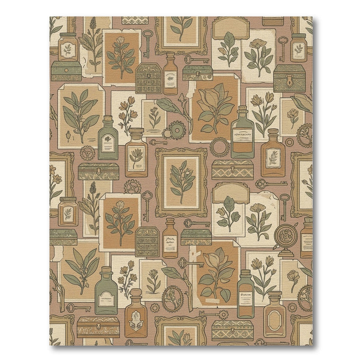 Vintage Botanical Collage Whimsical Boxes Keys Rug