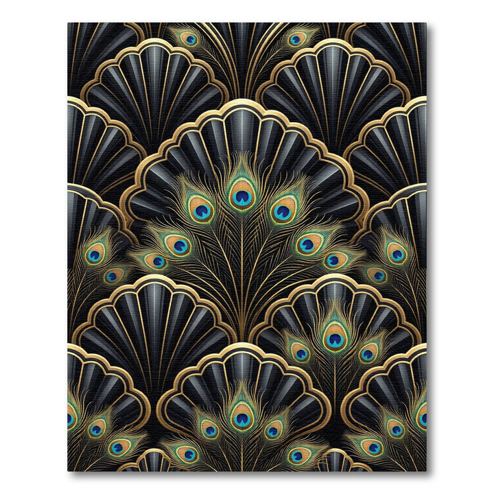 Art Deco Black Gold Peacock Feathers Rug