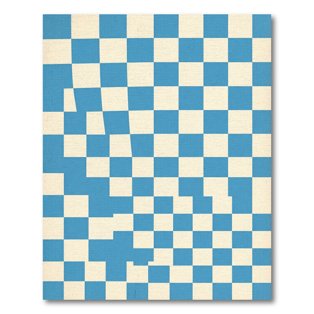 Blue Cream Checkerboard Abstract Squares Rug