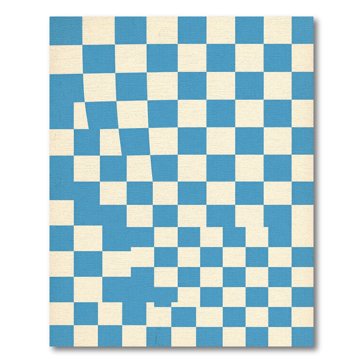 Blue Cream Checkerboard Abstract Squares Rug