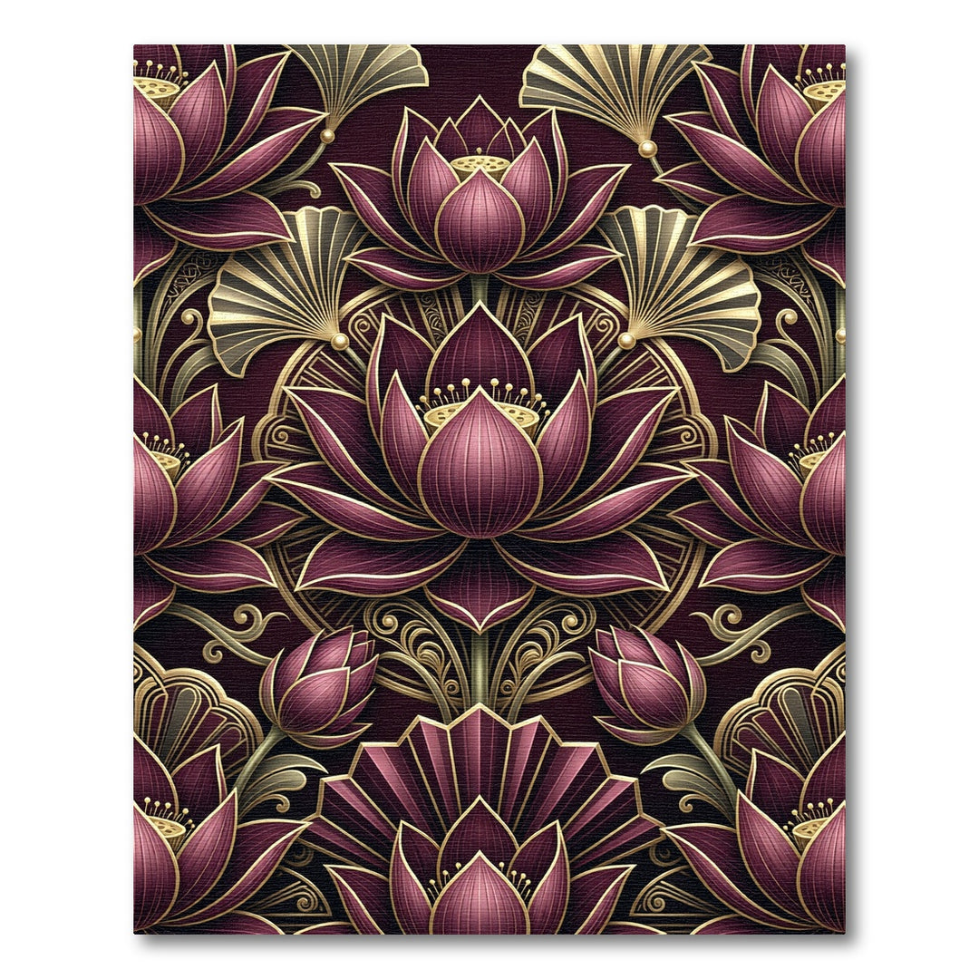 Art Deco Plum Lotus Luxury Rug