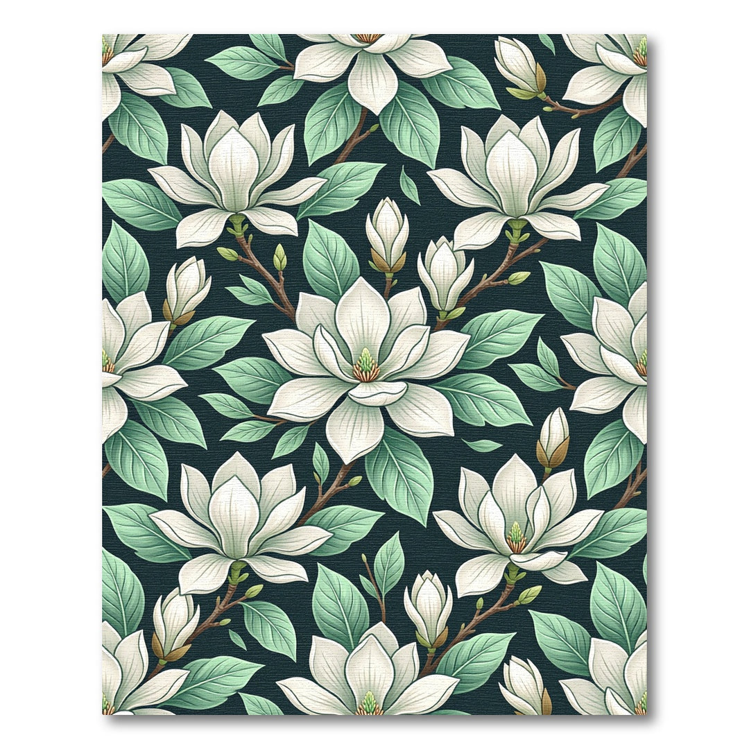 White Magnolia Blossom Botanical Mural Rug