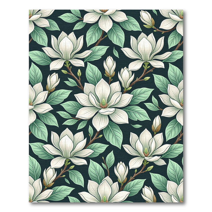 White Magnolia Blossom Botanical Mural Rug