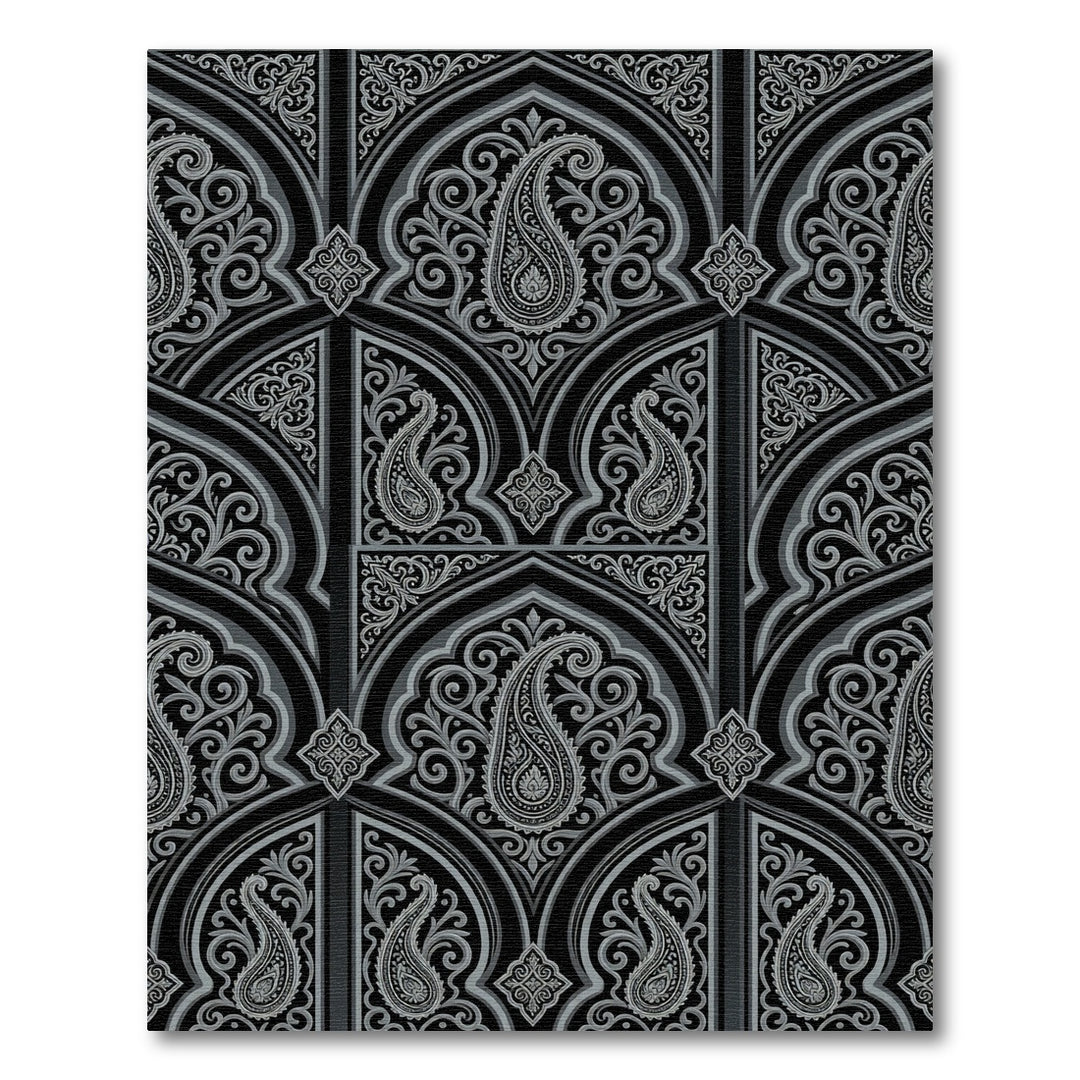 Ornate Black Paisley Archway Rug
