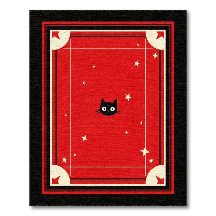 Red Black Cat Stars Kids Area Rug