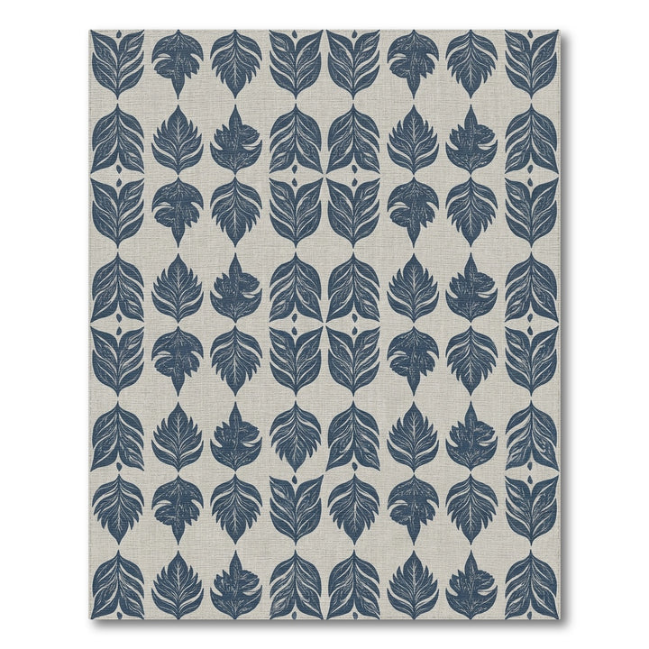 Navy Blue Leafy Imprint Repeat Rug