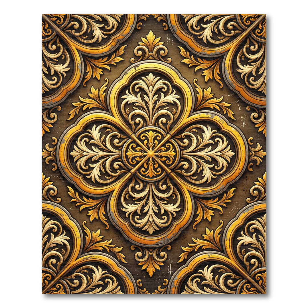 Golden Ornate Scrollwork Regal Rug