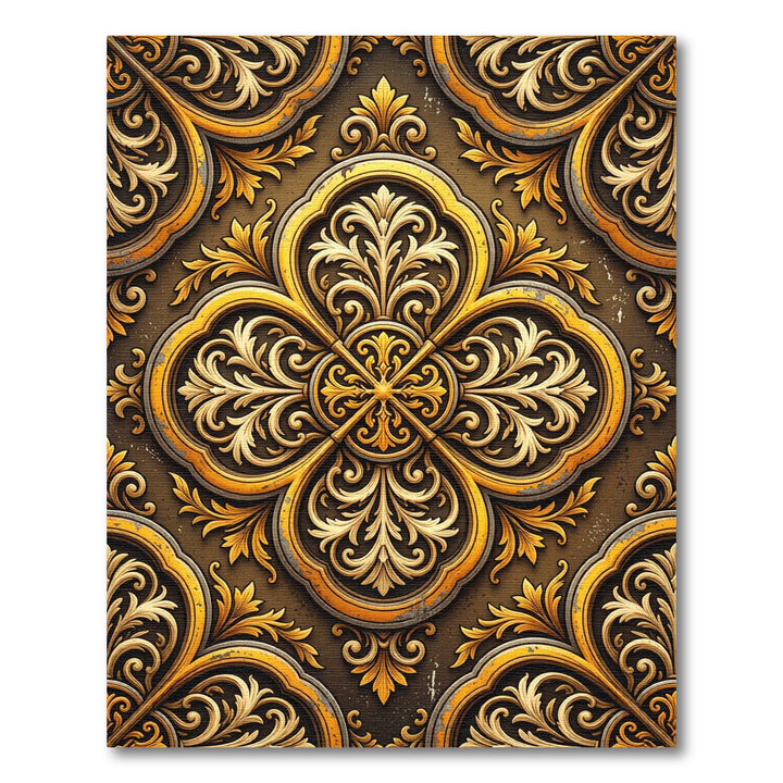 Golden Ornate Scrollwork Regal Rug