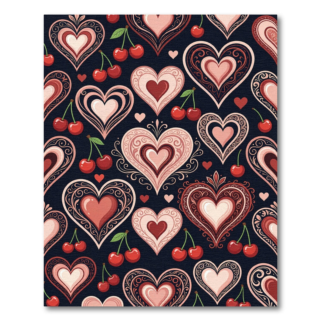 Red Hearts Cherry Vintage Composition Rug