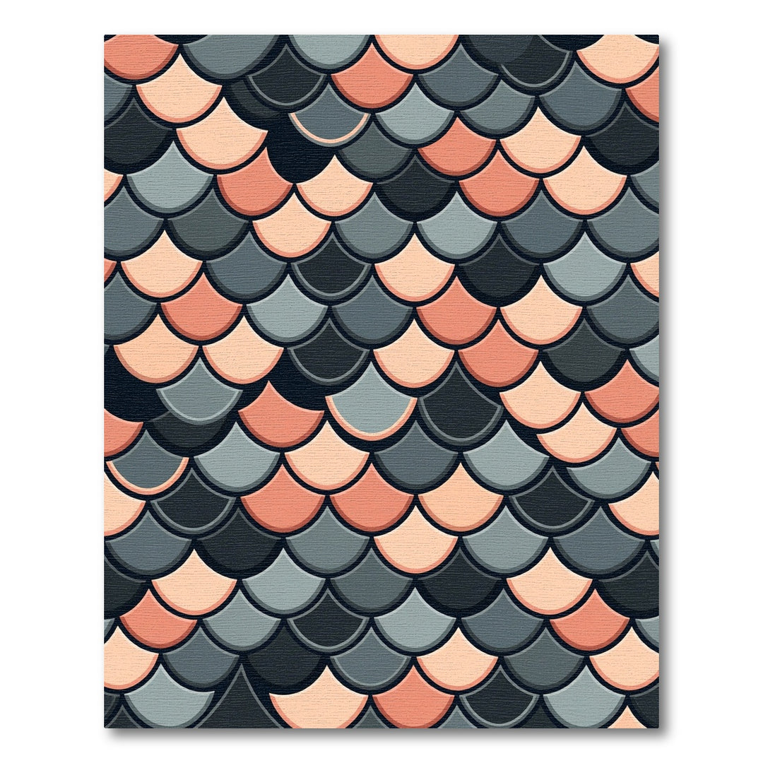 Scales Peach Gray Black Overlay Rug