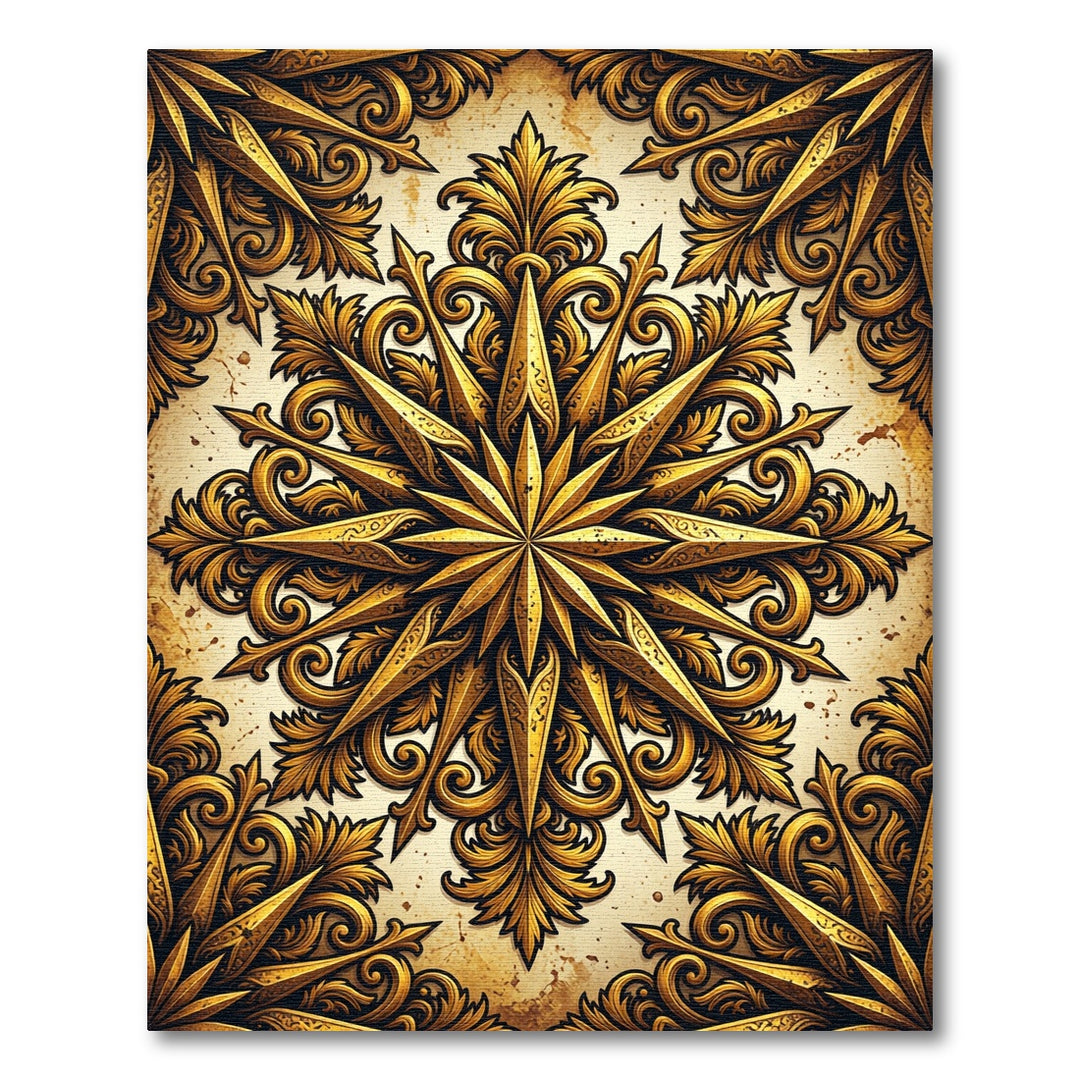 Golden Starburst Baroque Medallion Rug