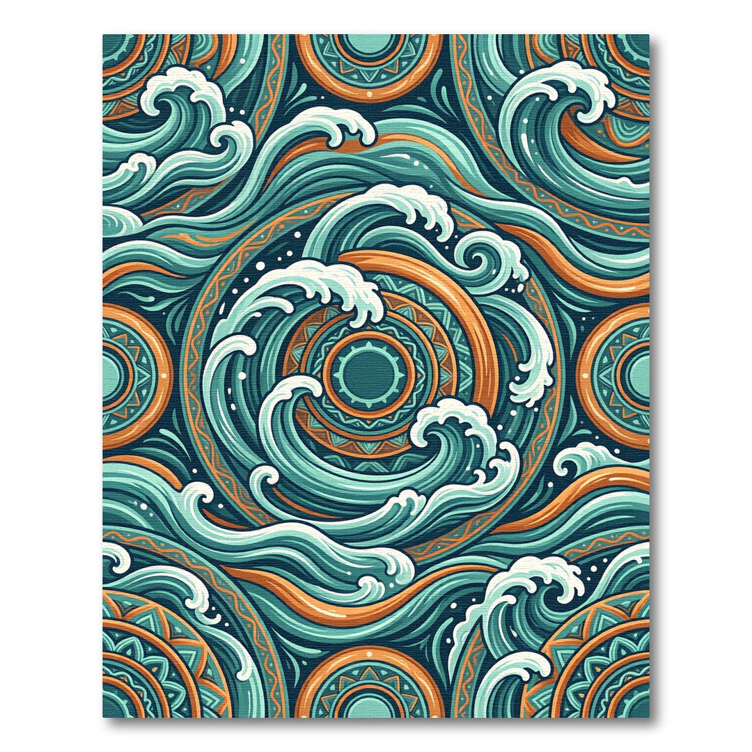 Dynamic Teal Orange Ocean Waves Rug