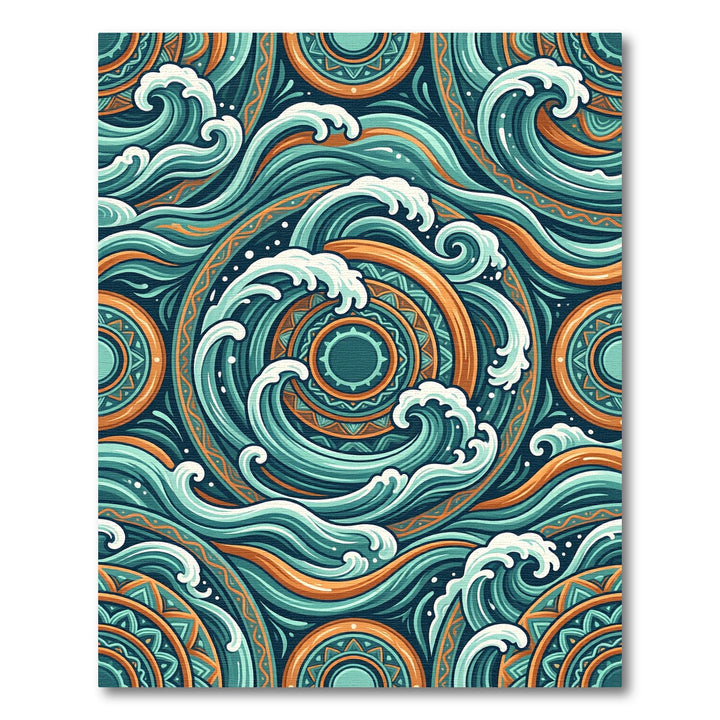 Dynamic Teal Orange Ocean Waves Rug