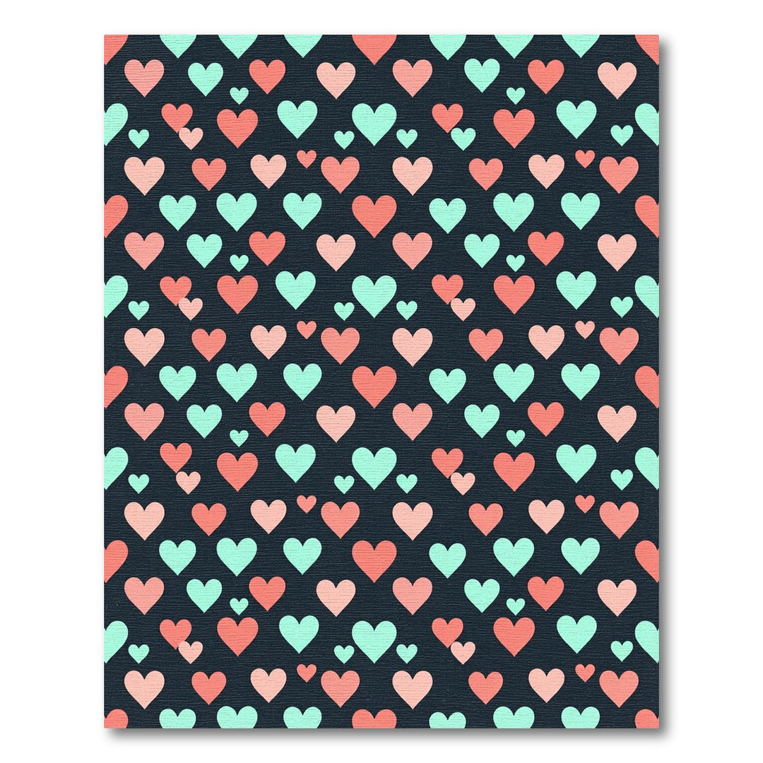Coral Mint Hearts Dark Background Rug