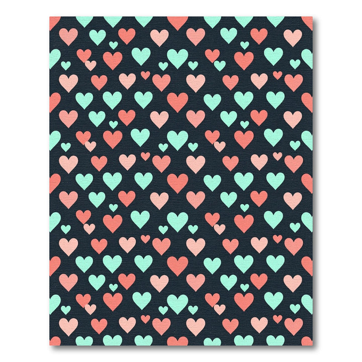 Coral Mint Hearts Dark Background Rug