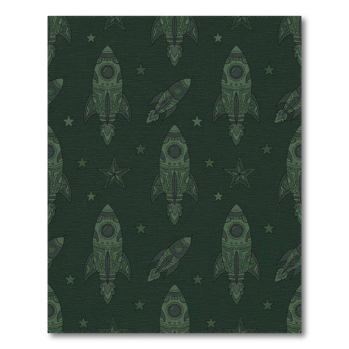 Galactic Rocket Starry Night Scene Rug