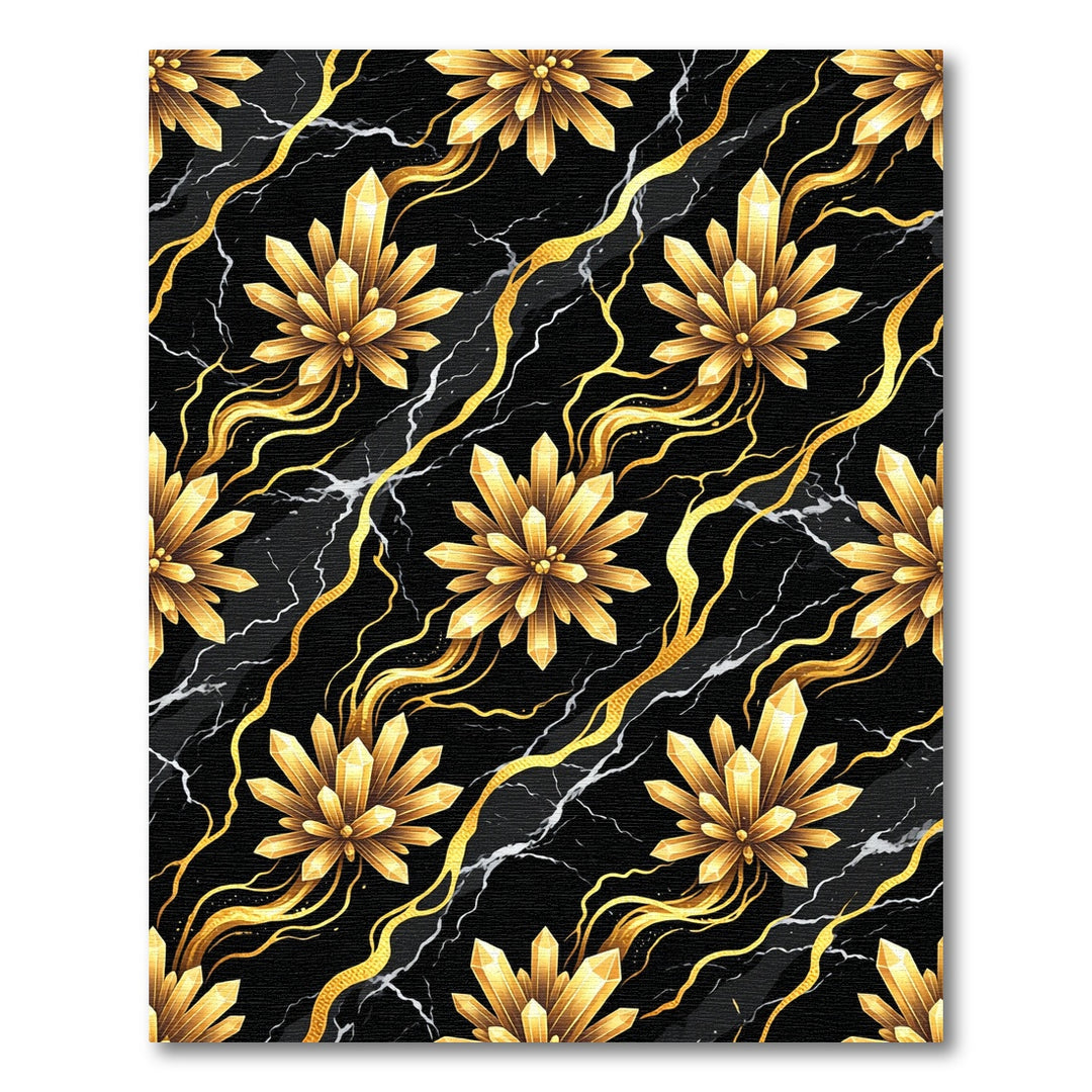 Golden Crystal Burst Marble Waves Rug