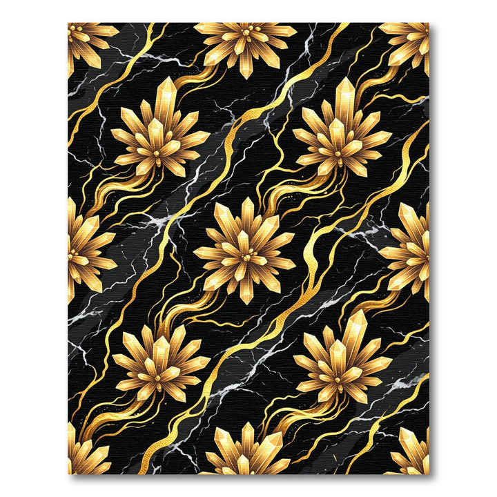 Golden Crystal Burst Marble Waves Rug