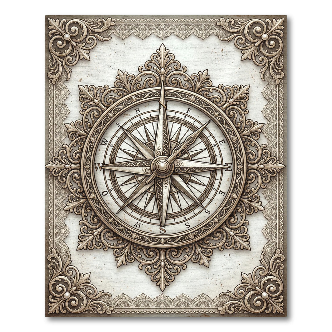 Ornate Vintage Compass Nautical Rug
