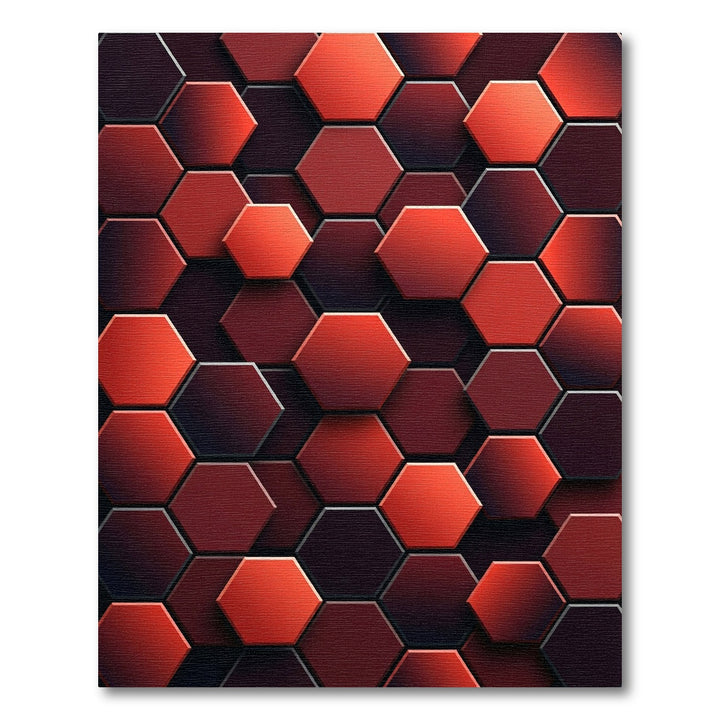Crimson Red Hexagon Geometric Art Rug