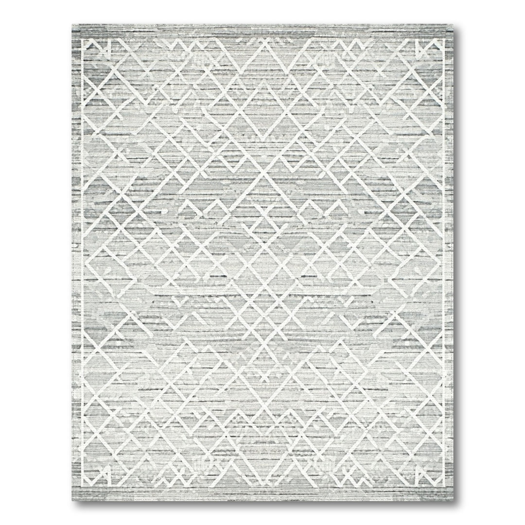 Grey Geometric Lattice Washable Area Rug