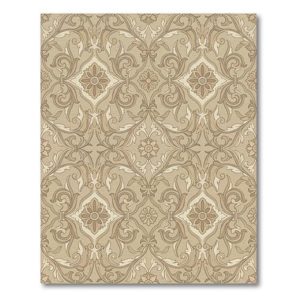 Cream and Tan Damask Floral Scroll Rug