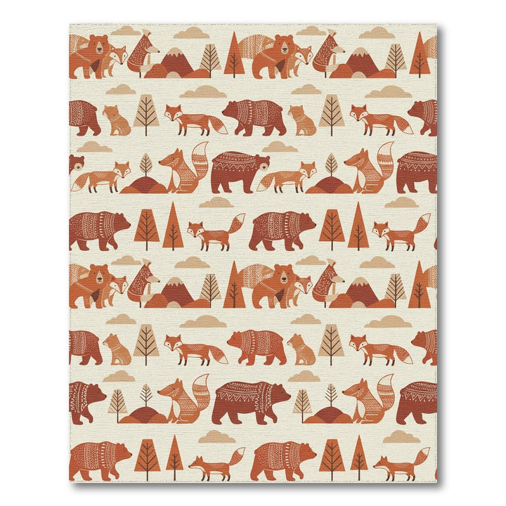 Woodland Forest Animals Folk Art Rug