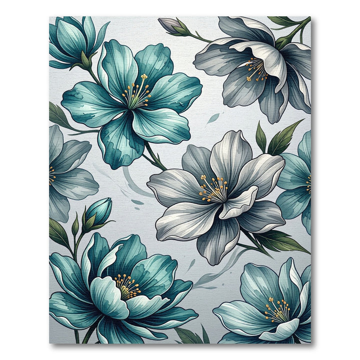 Teal Gray Petal Floral Composition Rug
