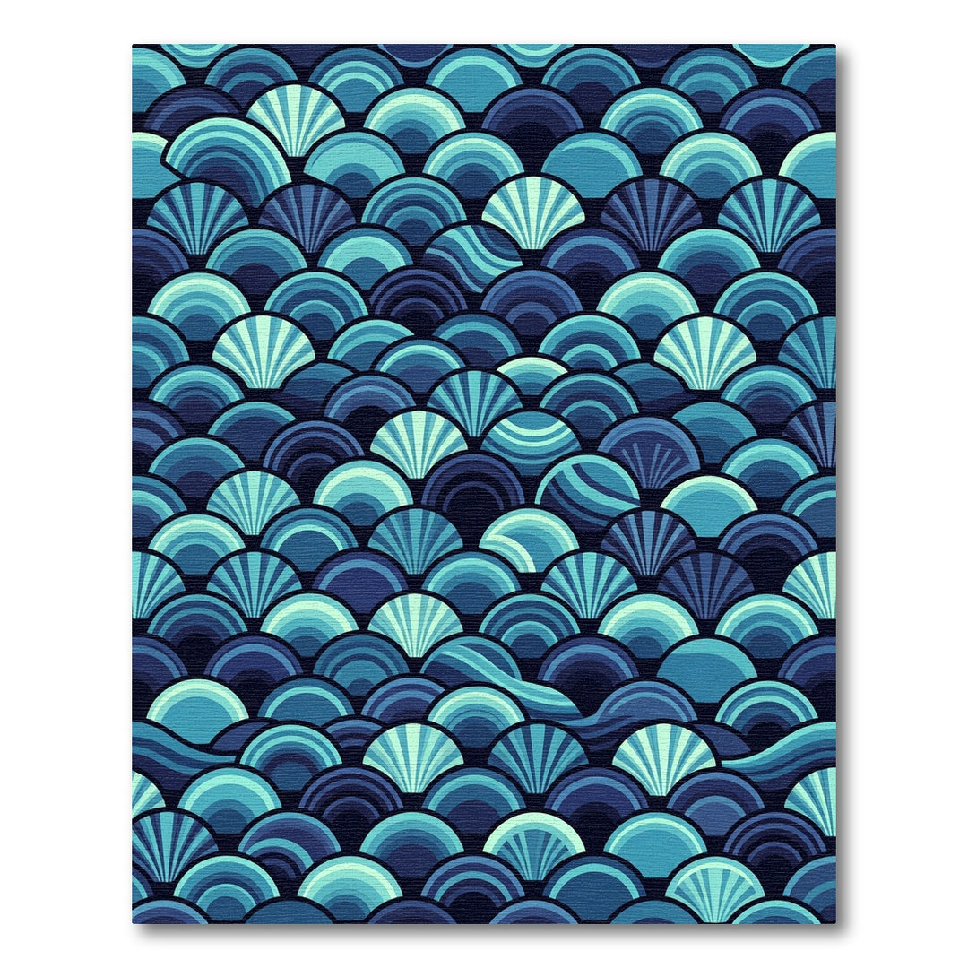 Deep Blue Wave Scale Composition Rug
