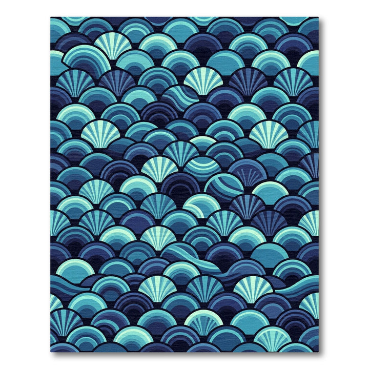 Deep Blue Wave Scale Composition Rug