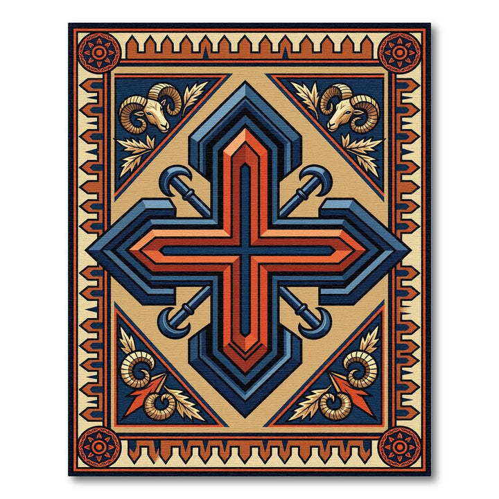 Deep Blue Orange Ram Crest Rug